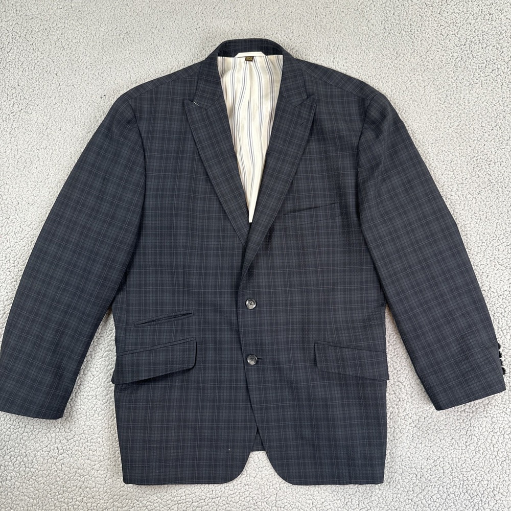 Kroon Seersucker Kravitz Blazer Men 46R Black Plaid Wool Blend Breatheable